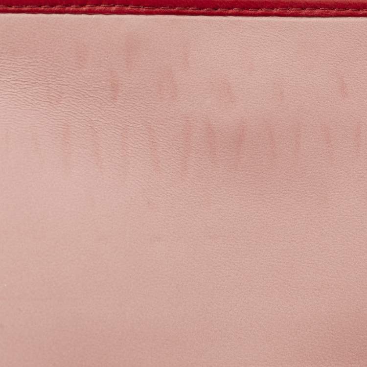 Pre Owned Miu Miu Crystal Embellished Red Matelassé Leather Wallet On Chain