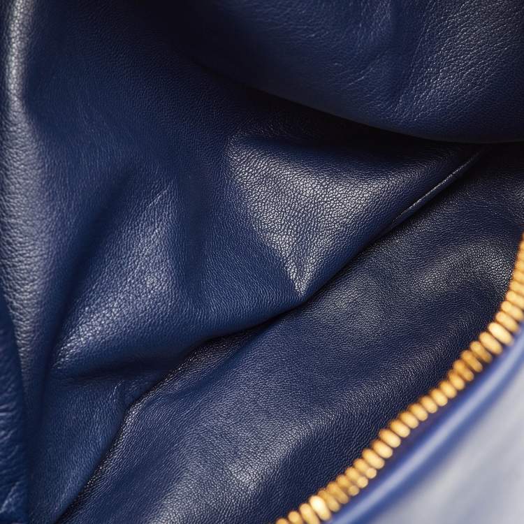 Pre Owned Miu Miu Soft Calf Cloud Navy Blue Leather Shoulder Bag