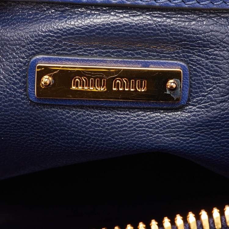 Pre Owned Miu Miu Soft Calf Cloud Navy Blue Leather Shoulder Bag