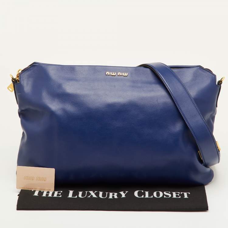 Pre Owned Miu Miu Soft Calf Cloud Navy Blue Leather Shoulder Bag