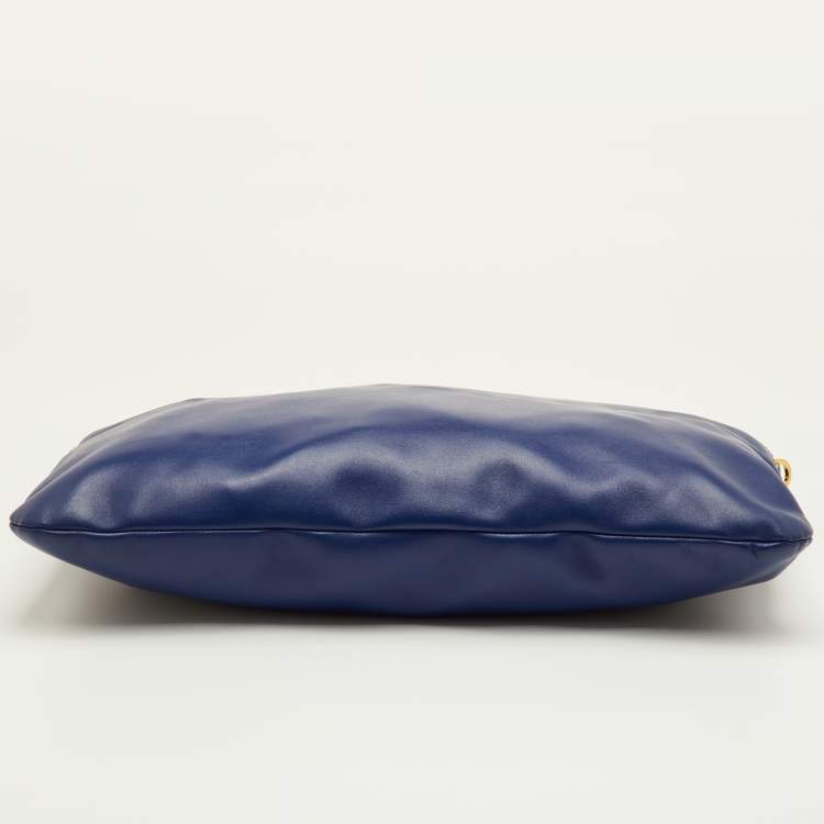 Pre Owned Miu Miu Soft Calf Cloud Navy Blue Leather Shoulder Bag