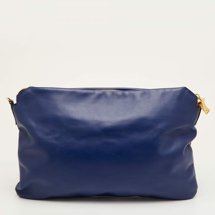 Pre Owned Miu Miu Soft Calf Cloud Navy Blue Leather Shoulder Bag