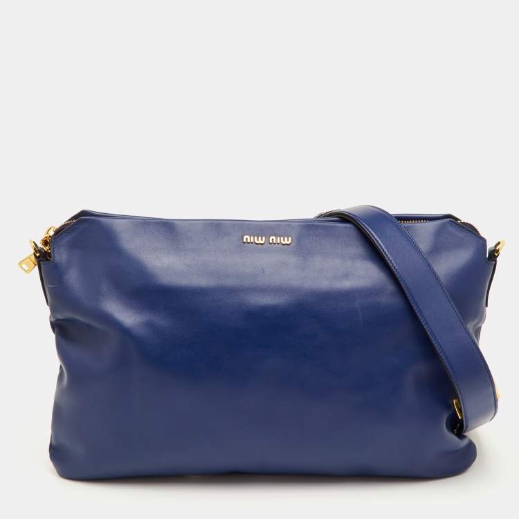 Pre Owned Miu Miu Soft Calf Cloud Navy Blue Leather Shoulder Bag