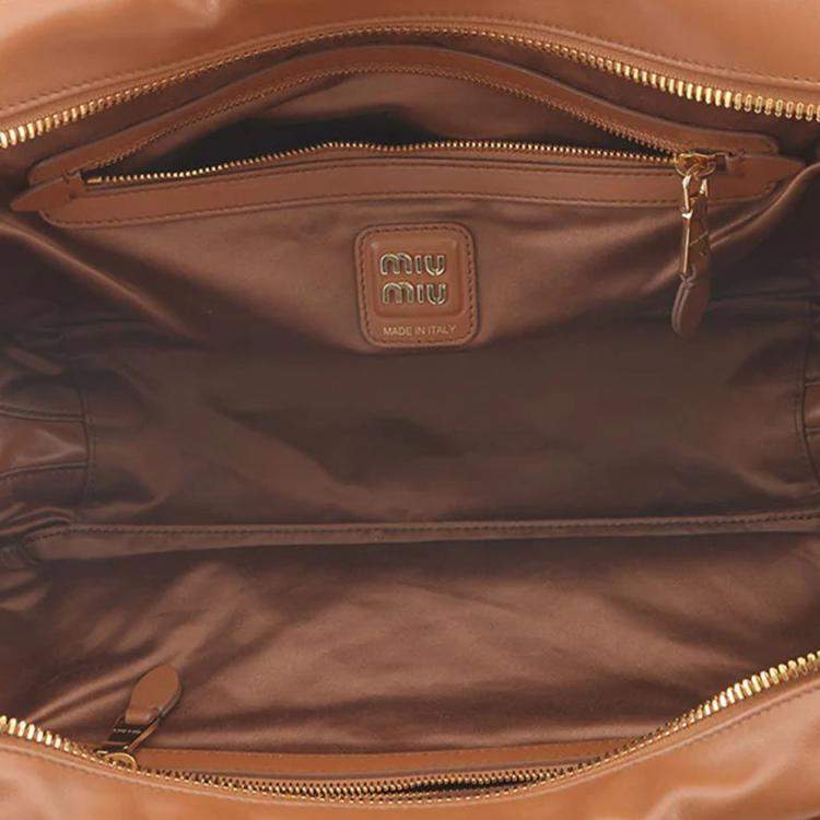 Pre Owned Miumiu Bo Bag Cognac Leather Size Large