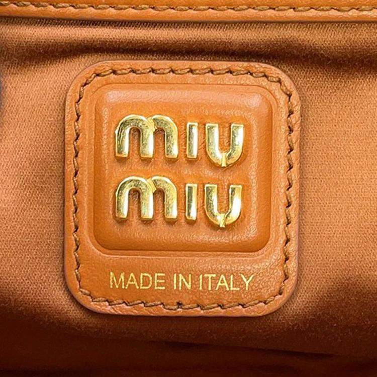 Pre Owned Miumiu Bo Bag Cognac Leather Size Large