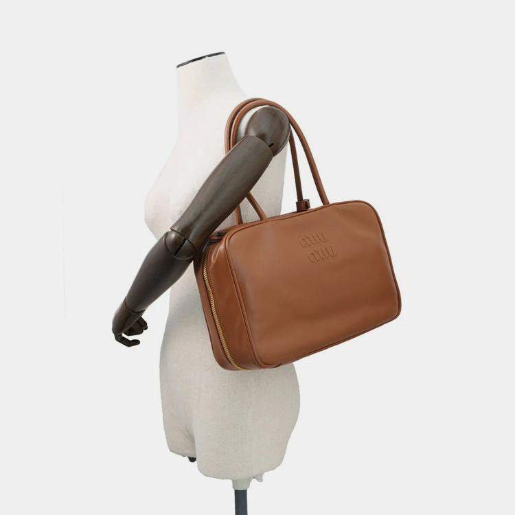 Pre Owned Miumiu Bo Bag Cognac Leather Size Large