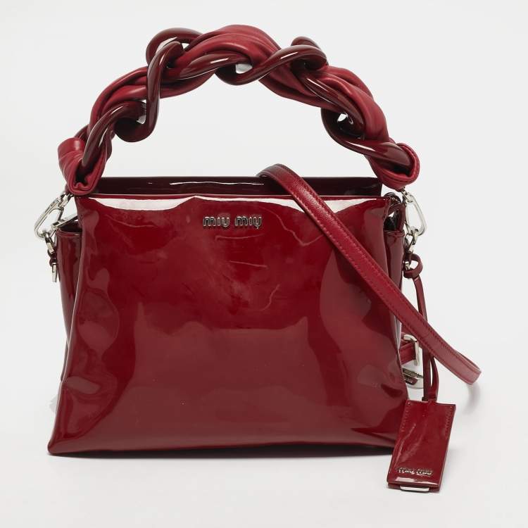Pre Owned Miu Miu Red Patent and Leather Top Handle Bag