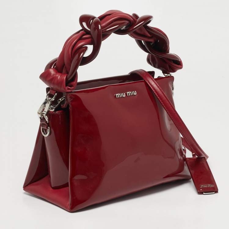 Pre Owned Miu Miu Red Patent and Leather Top Handle Bag