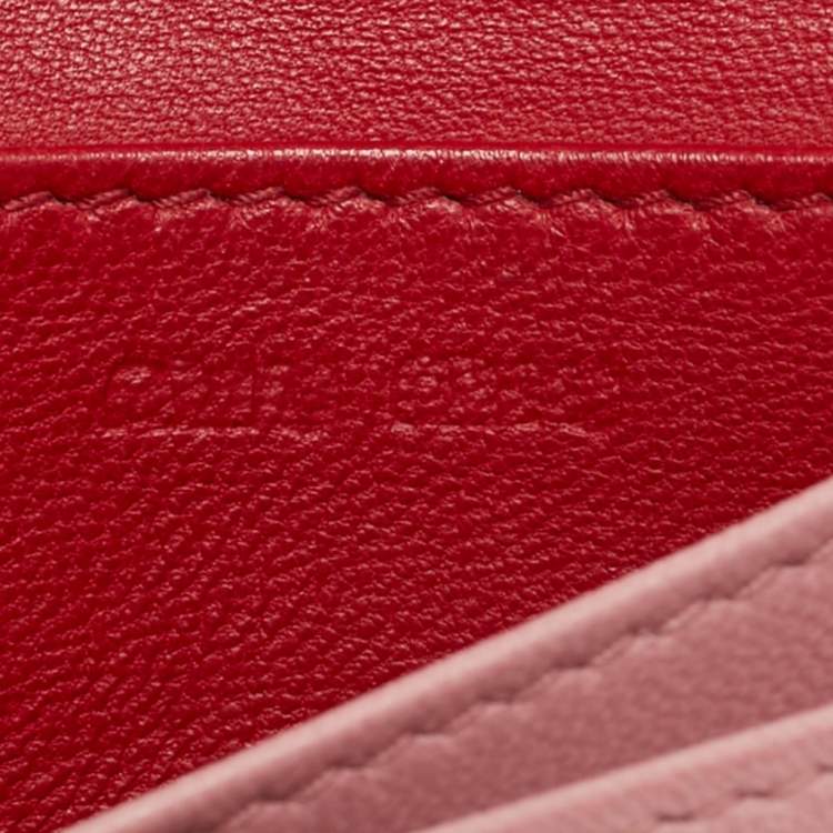 Pre Owned Miu Miu Crystal Embellished Pink Matelassé Leather Flap Card Case