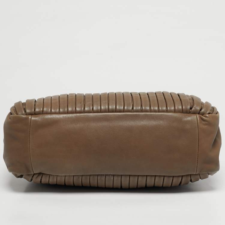 Pre Owned Miu Miu Pleated Dark Beige Leather Satchel