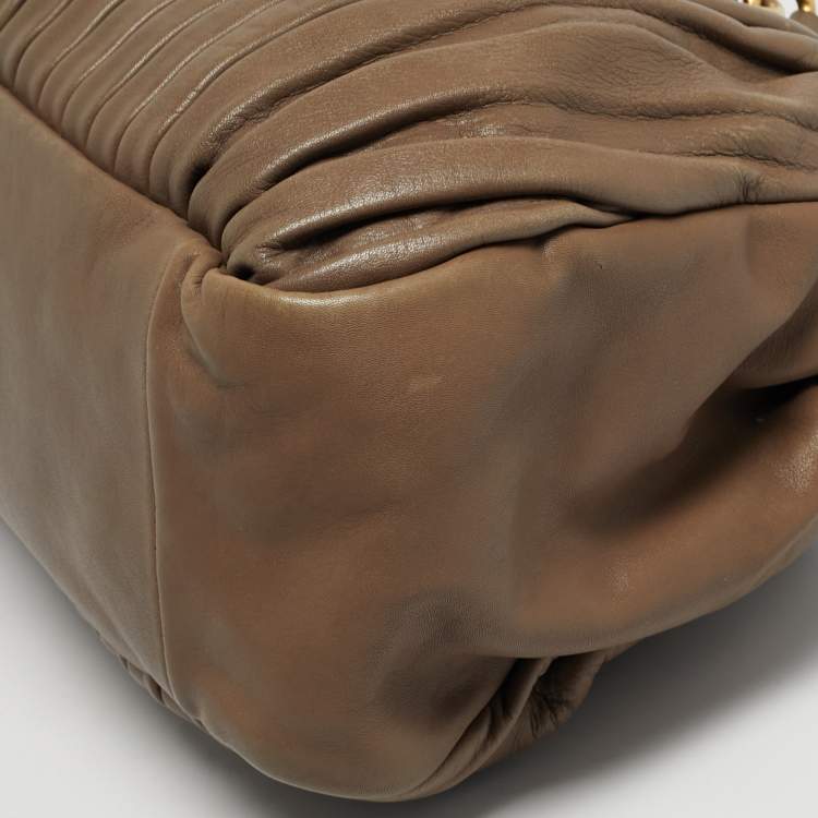 Pre Owned Miu Miu Pleated Dark Beige Leather Satchel