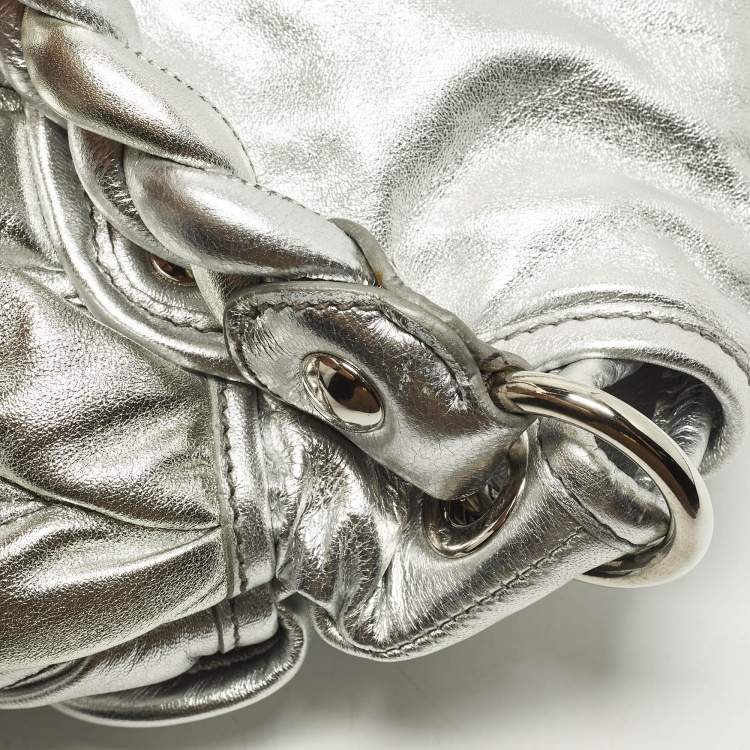 Pre Owned Miu Miu Coffer Silver Matelassé Leather Hobo