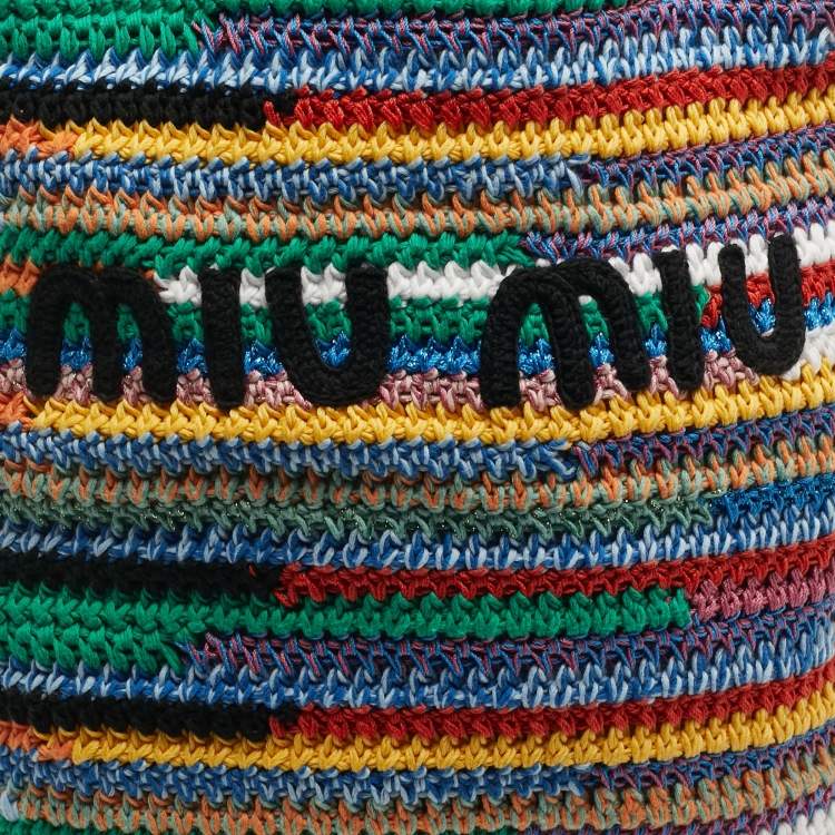 Pre Owned Miu Miu Logo Multicolor Crochet and Leather Tote