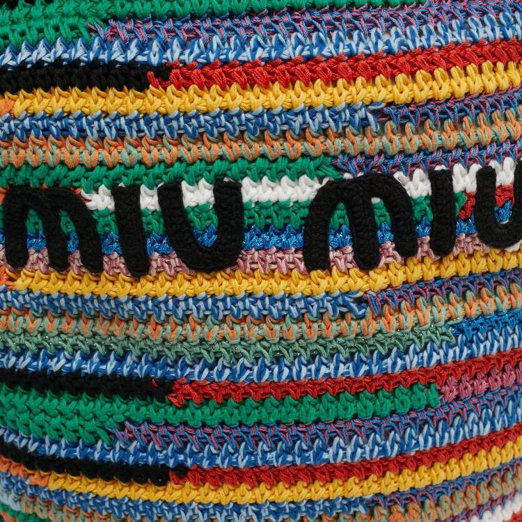 Pre Owned Miu Miu Logo Multicolor Crochet and Leather Tote