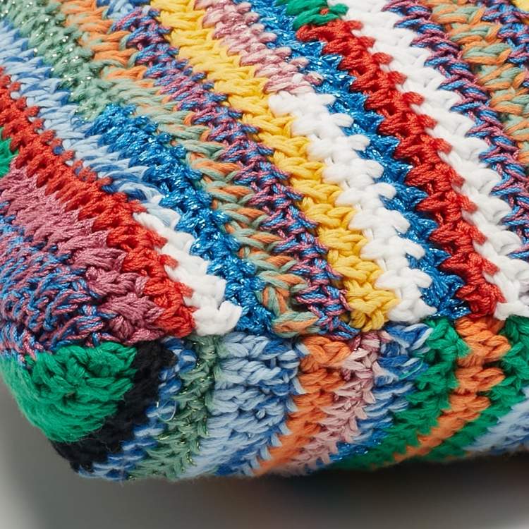 Pre Owned Miu Miu Logo Multicolor Crochet and Leather Tote