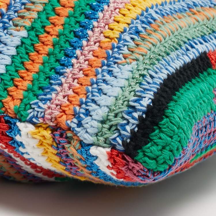 Pre Owned Miu Miu Logo Multicolor Crochet and Leather Tote