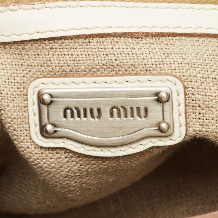 Pre Owned Miu Miu Floral Cut Off White Leather Hobo