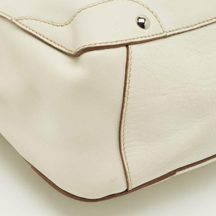 Pre Owned Miu Miu Floral Cut Off White Leather Hobo