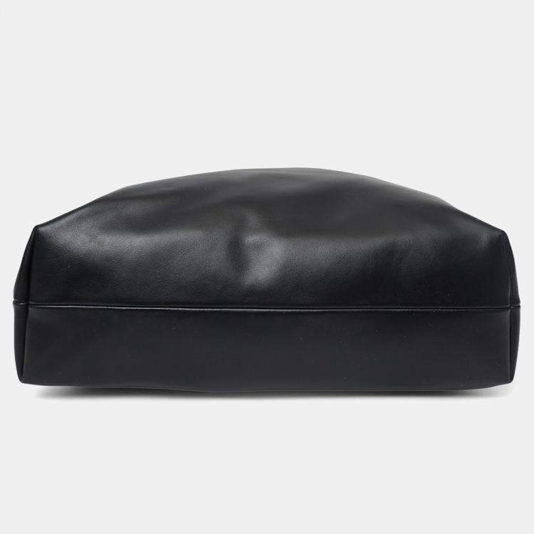 Pre Owned Miu Miu Black Leather Embossed-Logo Tote Bag