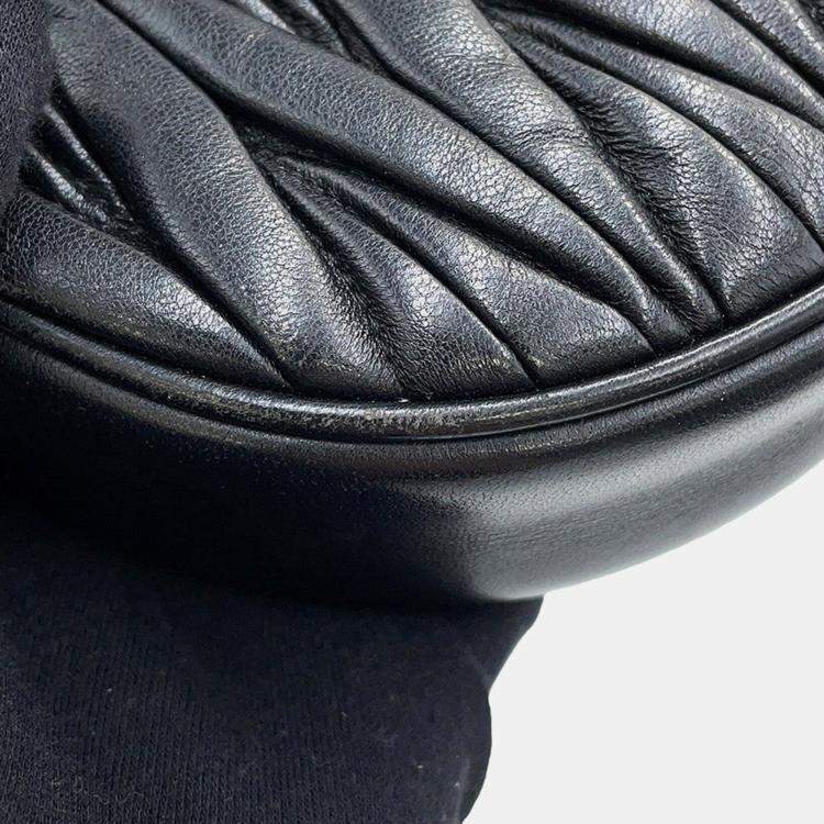 Pre Owned Miu miu Matelasse Round Shoulder Bag Black Nappa Leather