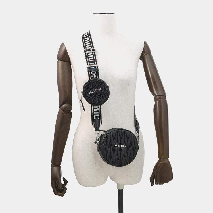 Pre Owned Miu miu Matelasse Round Shoulder Bag Black Nappa Leather