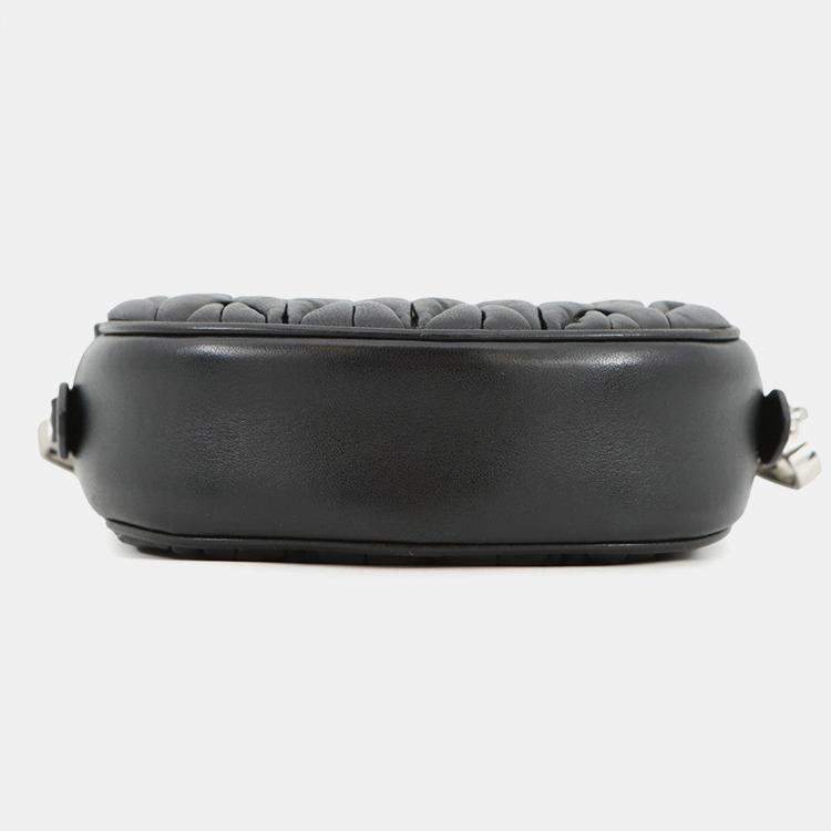 Pre Owned Miu miu Matelasse Round Shoulder Bag Black Nappa Leather