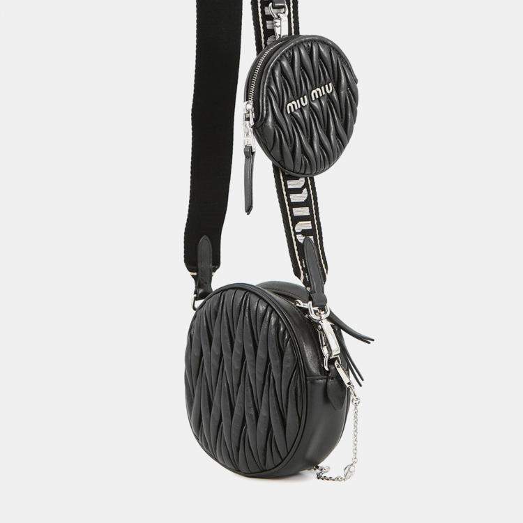 Pre Owned Miu miu Matelasse Round Shoulder Bag Black Nappa Leather