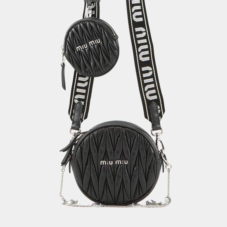 Pre Owned Miu miu Matelasse Round Shoulder Bag Black Nappa Leather