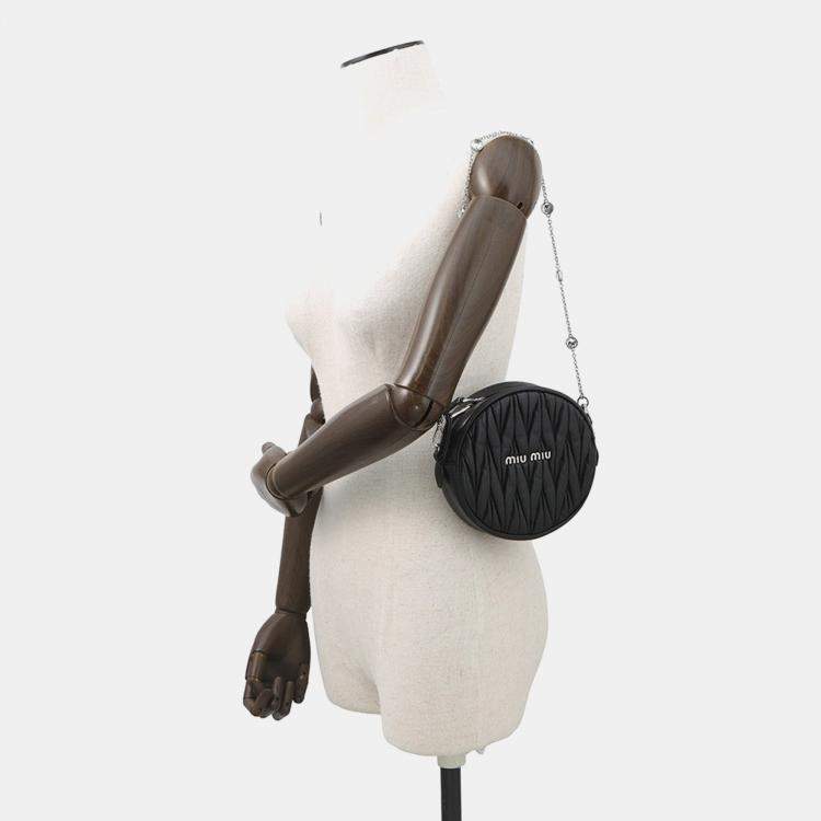 Pre Owned Miu miu Matelasse Round Shoulder Bag Black Nappa Leather