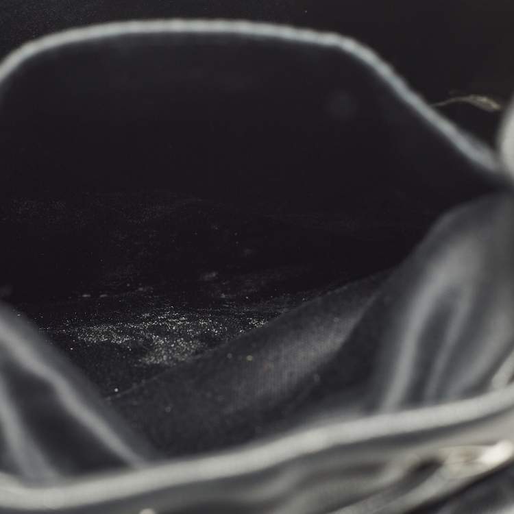 Pre Owned Miu Miu Crystal Fringe Black Leather Drawstring Bucket Bag