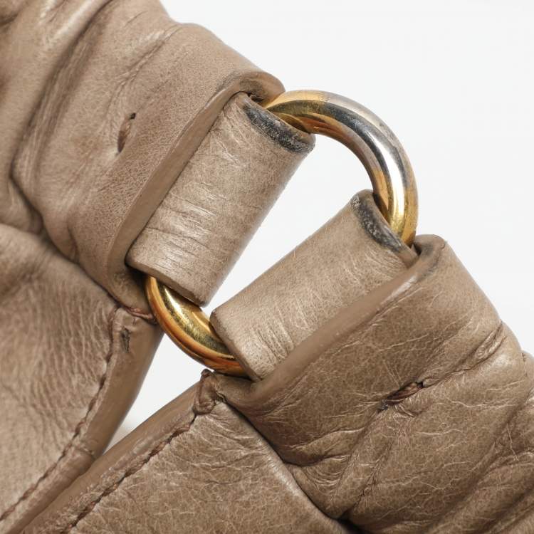 Pre Owned Miu Miu Gathered Beige Vitello Shine Leather Hobo