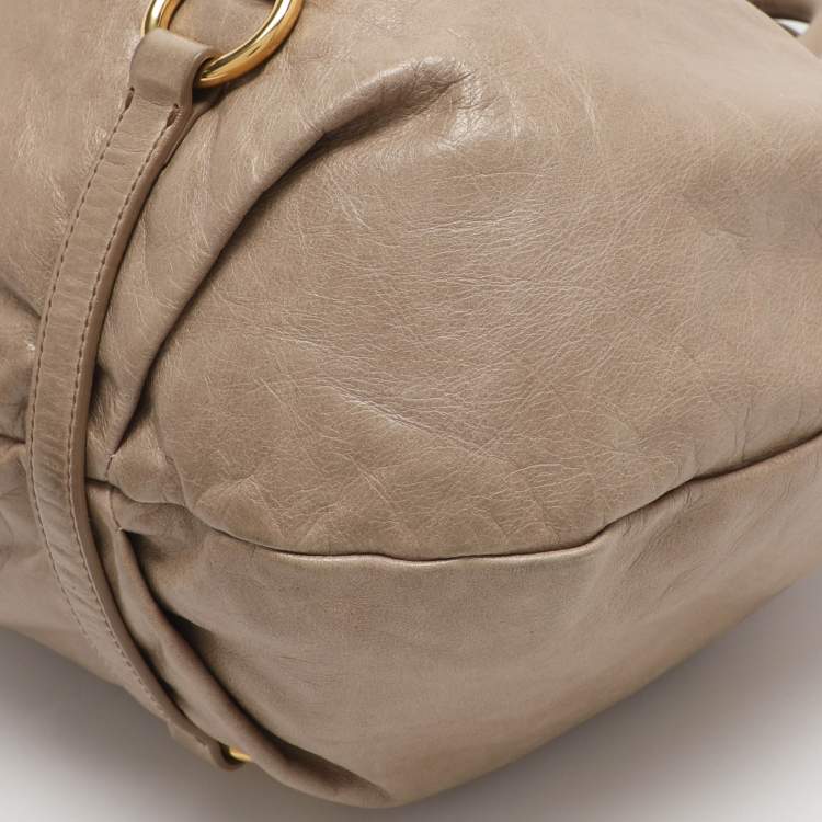Pre Owned Miu Miu Gathered Beige Vitello Shine Leather Hobo