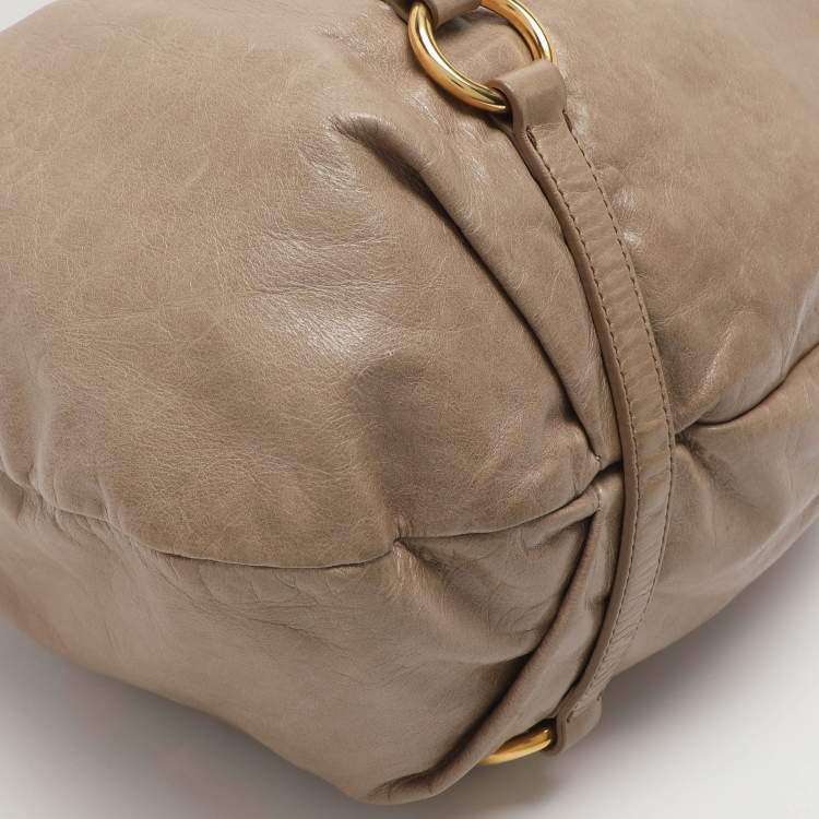Pre Owned Miu Miu Gathered Beige Vitello Shine Leather Hobo