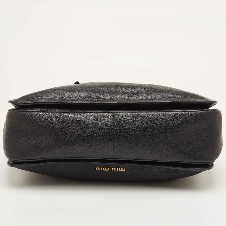 Pre Owned Miu Miu Pushlock Black Madras Leather Tote