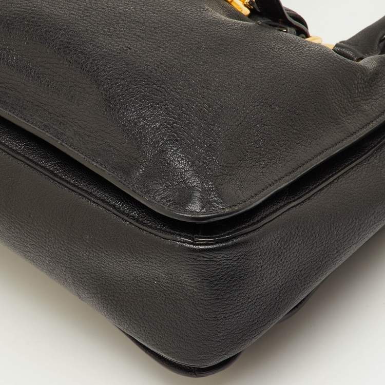 Pre Owned Miu Miu Pushlock Black Madras Leather Tote