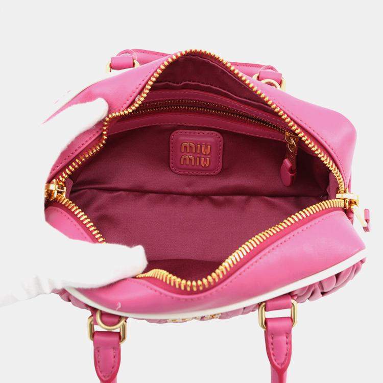 Pre Owned Miumiu Arcadi Matelasse 2-Way Bag Pink Leather