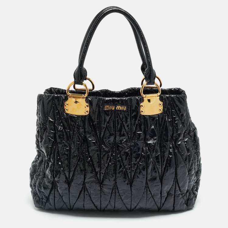 Pre Owned Miu Miu Black Matelasse Patent Leather Open Tote