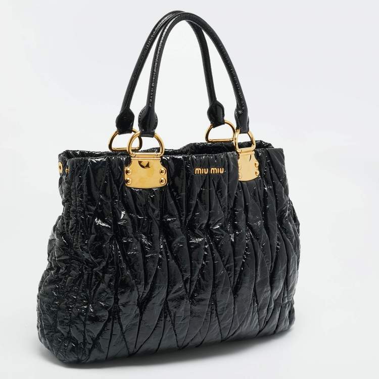 Pre Owned Miu Miu Black Matelasse Patent Leather Open Tote