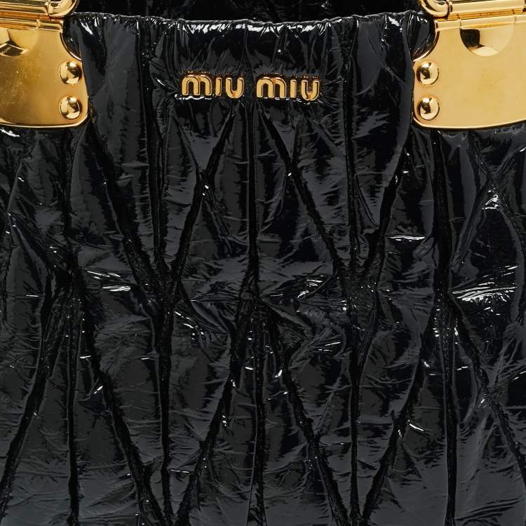 Pre Owned Miu Miu Black Matelasse Patent Leather Open Tote