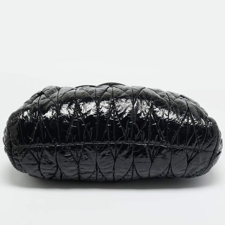 Pre Owned Miu Miu Black Matelasse Patent Leather Open Tote