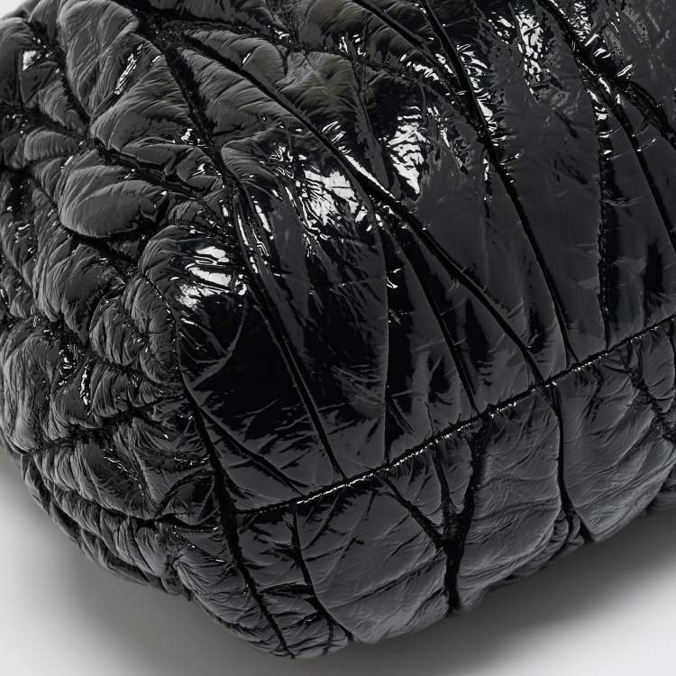 Pre Owned Miu Miu Black Matelasse Patent Leather Open Tote