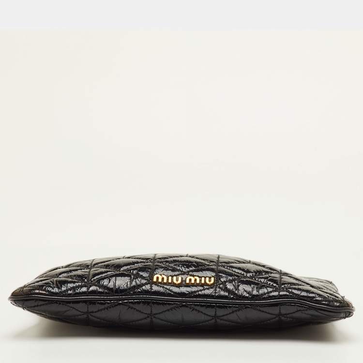 Pre Owned Miu Miu Black Matelasse Patent Leather Clutch