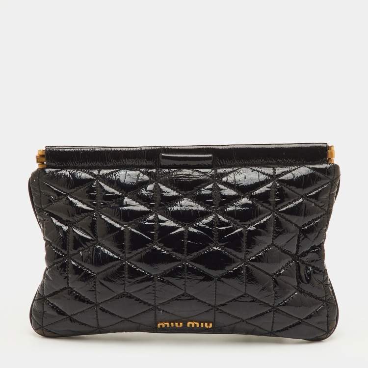 Pre Owned Miu Miu Black Matelasse Patent Leather Clutch