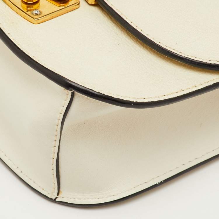 Pre Owned Miu Miu Pushlock Off White Madras Leather Crossbody Bag