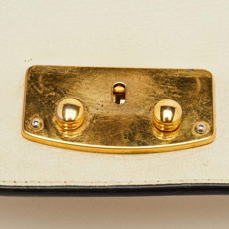 Pre Owned Miu Miu Pushlock Off White Madras Leather Crossbody Bag