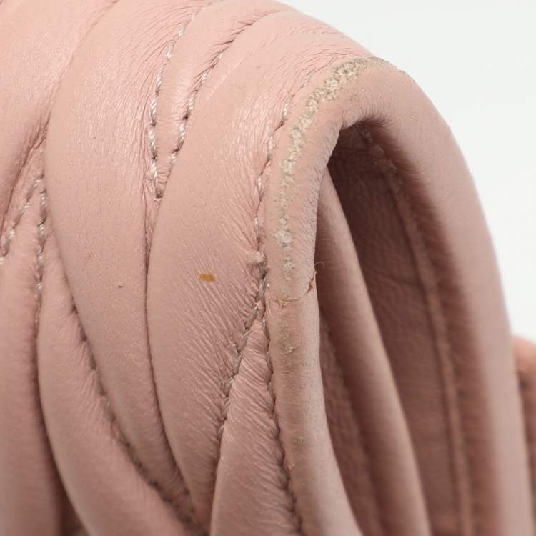 Pre Owned Miu Miu Pink Matelasse' Leather Continental Wallet
