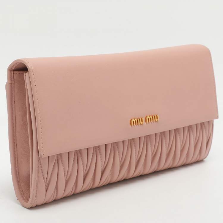 Pre Owned Miu Miu Pink Matelasse' Leather Continental Wallet
