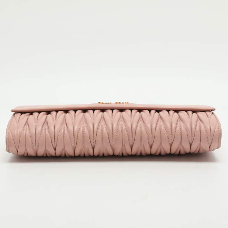 Pre Owned Miu Miu Pink Matelasse' Leather Continental Wallet