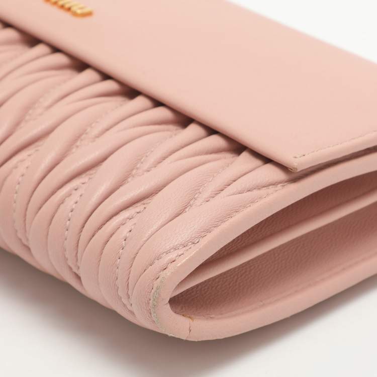 Pre Owned Miu Miu Pink Matelasse' Leather Continental Wallet