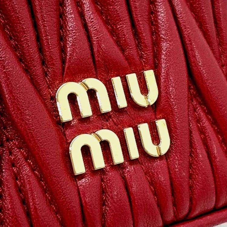 Pre Owned Miu Miu Red Leather Matrasse Micro Crossbody Bag